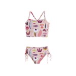 Scandinavian Flat Floral Background Coral Pink White Black Gold Pattern Girls  Tankini Swimsuit