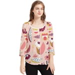 Scandinavian Flat Floral Background Coral Pink White Black Gold Pattern Chiffon Quarter Sleeve Blouse