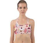 Scandinavian Flat Floral Background Coral Pink White Black Gold Pattern Back Web Sports Bra