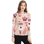 Scandinavian Flat Floral Background Coral Pink White Black Gold Pattern Women s Long Sleeve Rash Guard
