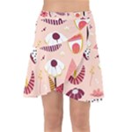 Scandinavian Flat Floral Background Coral Pink White Black Gold Pattern Wrap Front Skirt