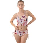 Scandinavian Flat Floral Background Coral Pink White Black Gold Pattern Mini Tank Bikini Set