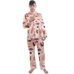 Scandinavian Flat Floral Background Coral Pink White Black Gold Pattern Men s Long Sleeve Satin Pajamas Set