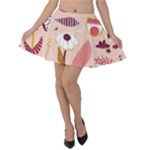 Scandinavian Flat Floral Background Coral Pink White Black Gold Pattern Velvet Skater Skirt