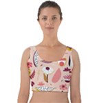 Scandinavian Flat Floral Background Coral Pink White Black Gold Pattern Velvet Crop Top