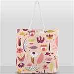 Scandinavian Flat Floral Background Coral Pink White Black Gold Pattern Full Print Rope Handle Tote (Large)