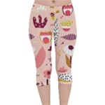 Scandinavian Flat Floral Background Coral Pink White Black Gold Pattern Velvet Capri Leggings 