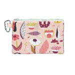 Scandinavian Flat Floral Background Coral Pink White Black Gold Pattern Canvas Cosmetic Bag (Medium)