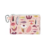 Scandinavian Flat Floral Background Coral Pink White Black Gold Pattern Canvas Cosmetic Bag (Small)