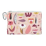 Scandinavian Flat Floral Background Coral Pink White Black Gold Pattern Canvas Cosmetic Bag (Large)