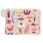 Scandinavian Flat Floral Background Coral Pink White Black Gold Pattern Canvas Cosmetic Bag (XL)