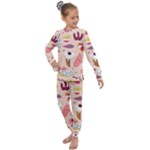 Scandinavian Flat Floral Background Coral Pink White Black Gold Pattern Kids  Long Sleeve Set 