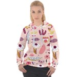 Scandinavian Flat Floral Background Coral Pink White Black Gold Pattern Women s Overhead Hoodie