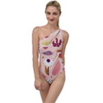 Scandinavian Flat Floral Background Coral Pink White Black Gold Pattern To One Side Swimsuit