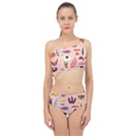 Scandinavian Flat Floral Background Coral Pink White Black Gold Pattern Spliced Up Two Piece Swimsuit