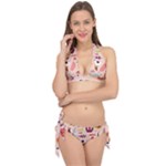 Scandinavian Flat Floral Background Coral Pink White Black Gold Pattern Tie It Up Bikini Set
