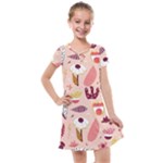 Scandinavian Flat Floral Background Coral Pink White Black Gold Pattern Kids  Cross Web Dress