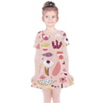 Scandinavian Flat Floral Background Coral Pink White Black Gold Pattern Kids  Simple Cotton Dress