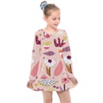 Scandinavian Flat Floral Background Coral Pink White Black Gold Pattern Kids  Long Sleeve Dress