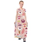 Scandinavian Flat Floral Background Coral Pink White Black Gold Pattern Kids  Short Sleeve Maxi Dress