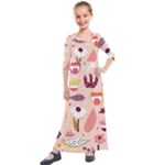 Scandinavian Flat Floral Background Coral Pink White Black Gold Pattern Kids  Quarter Sleeve Maxi Dress