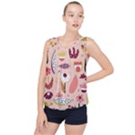 Scandinavian Flat Floral Background Coral Pink White Black Gold Pattern Bubble Hem Chiffon Tank Top