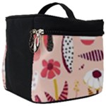 Scandinavian Flat Floral Background Coral Pink White Black Gold Pattern Make Up Travel Bag (Big)