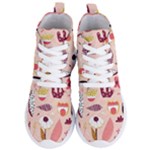 Scandinavian Flat Floral Background Coral Pink White Black Gold Pattern Women s Lightweight High Top Sneakers