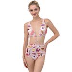Scandinavian Flat Floral Background Coral Pink White Black Gold Pattern Tied Up Two Piece Swimsuit