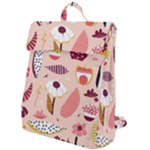Scandinavian Flat Floral Background Coral Pink White Black Gold Pattern Flap Top Backpack