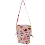 Scandinavian Flat Floral Background Coral Pink White Black Gold Pattern Folding Shoulder Bag