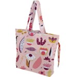 Scandinavian Flat Floral Background Coral Pink White Black Gold Pattern Drawstring Tote Bag