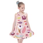 Scandinavian Flat Floral Background Coral Pink White Black Gold Pattern Kids  Summer Dress