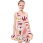 Scandinavian Flat Floral Background Coral Pink White Black Gold Pattern Kids  Cross Back Dress