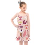Scandinavian Flat Floral Background Coral Pink White Black Gold Pattern Kids  Overall Dress