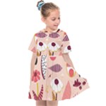 Scandinavian Flat Floral Background Coral Pink White Black Gold Pattern Kids  Sailor Dress