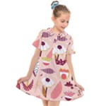 Scandinavian Flat Floral Background Coral Pink White Black Gold Pattern Kids  Short Sleeve Shirt Dress