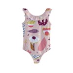 Scandinavian Flat Floral Background Coral Pink White Black Gold Pattern Kids  Frill Swimsuit