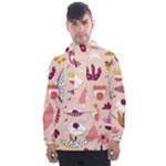 Scandinavian Flat Floral Background Coral Pink White Black Gold Pattern Men s Front Pocket Pullover Windbreaker