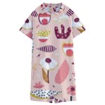 Scandinavian Flat Floral Background Coral Pink White Black Gold Pattern Kids  Boyleg Half Suit Swimwear