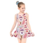 Scandinavian Flat Floral Background Coral Pink White Black Gold Pattern Kids  Skater Dress Swimsuit
