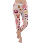 Scandinavian Flat Floral Background Coral Pink White Black Gold Pattern Lightweight Velour Capri Yoga Leggings