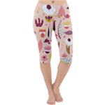 Scandinavian Flat Floral Background Coral Pink White Black Gold Pattern Lightweight Velour Cropped Yoga Leggings