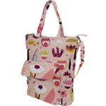 Scandinavian Flat Floral Background Coral Pink White Black Gold Pattern Shoulder Tote Bag