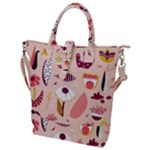 Scandinavian Flat Floral Background Coral Pink White Black Gold Pattern Buckle Top Tote Bag