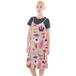 Scandinavian Flat Floral Background Coral Pink White Black Gold Pattern Camis Fishtail Dress