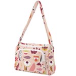 Scandinavian Flat Floral Background Coral Pink White Black Gold Pattern Front Pocket Crossbody Bag