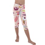 Scandinavian Flat Floral Background Coral Pink White Black Gold Pattern Kids  Lightweight Velour Capri Leggings 