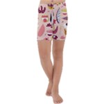 Scandinavian Flat Floral Background Coral Pink White Black Gold Pattern Kids  Lightweight Velour Capri Yoga Leggings