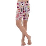 Scandinavian Flat Floral Background Coral Pink White Black Gold Pattern Kids  Lightweight Velour Cropped Yoga Leggings